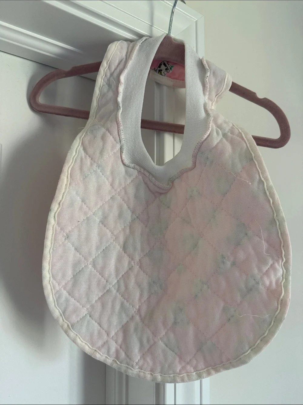 Vintage Pink Quilted Baby Bib with Cow Print